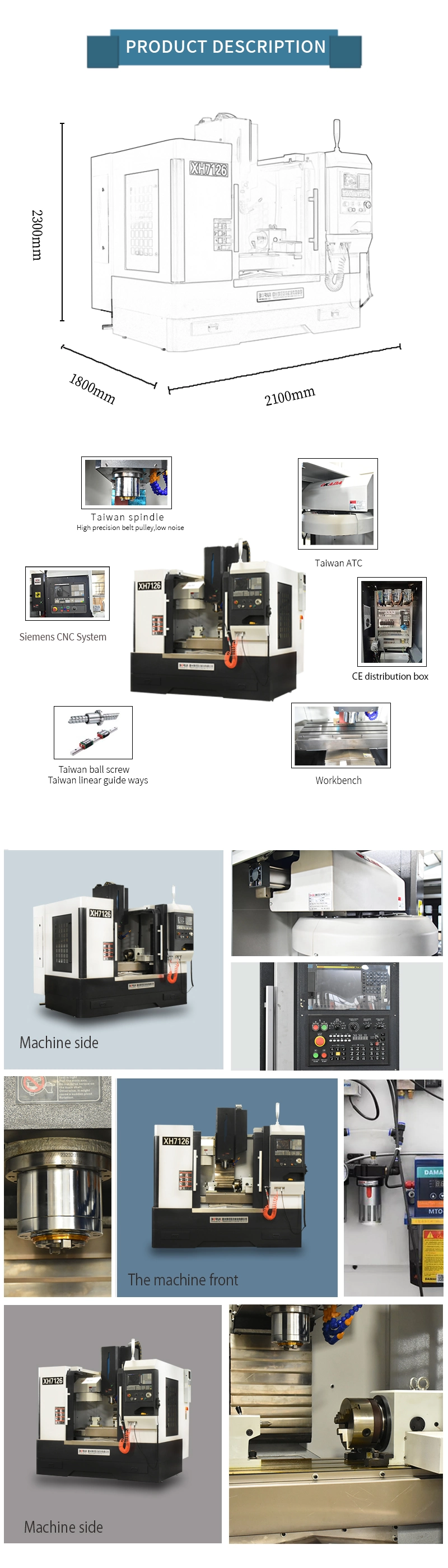 Xh7126 Factory Supply Vertical Siemens 808d CNC Controller for Milling Machine with 3 Axis 4 Axis